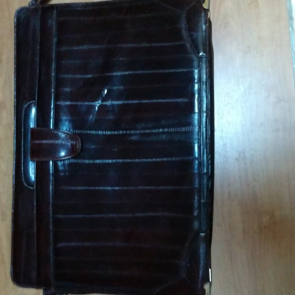 #3 PRICE REDUCED VINTAGE 1980s EEL SKIN Slim Attache Messenger Bag - Picture 4 of 12